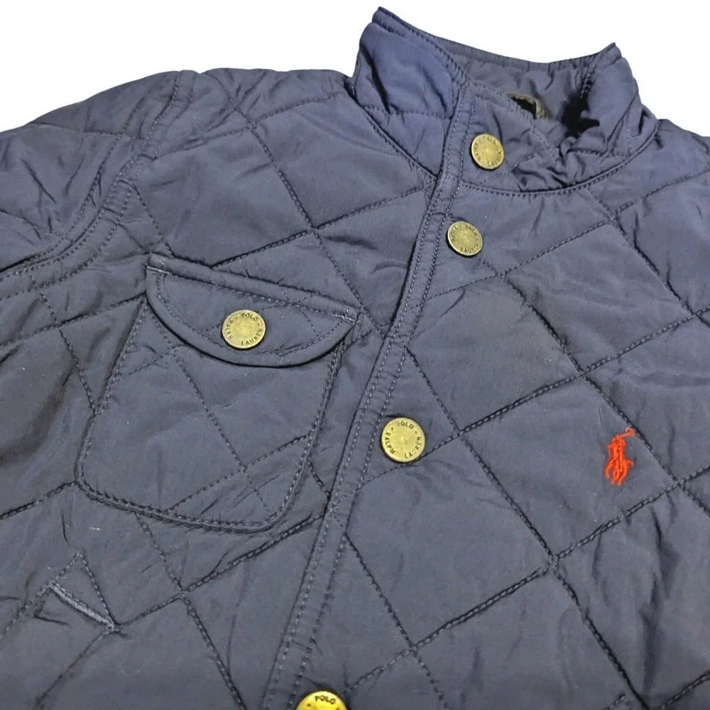 Polo Ralph Lauren Kids Navy Blue Quilted Barn Jacket 2T Corduroy Trim Snap Front